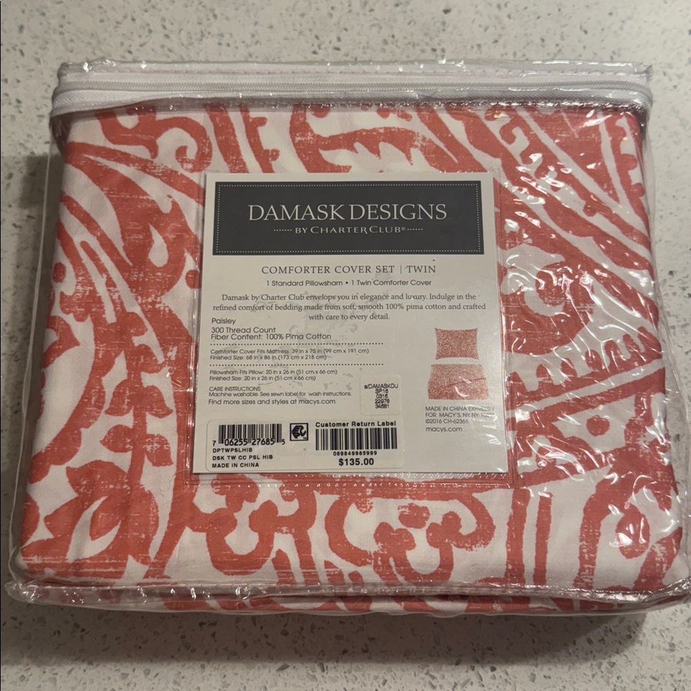 Charter Club Red and White Damask Comforter Cover Set